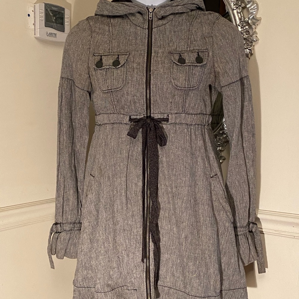 Free People Black/White Herringbone hooded Jacket